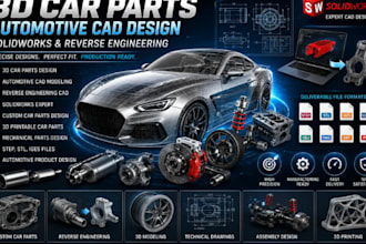 design 3d car parts, automotive cad, solidworks and reverse engineering