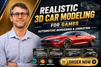 model realistic 3d car modeling for games, automotive rendering and animation