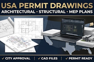 create USA permit ready architectural structural mep drawing for city approval
