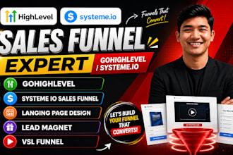 gohighlevel, systeme io sales funnel,langing page design,lead magnet, vsl funnel