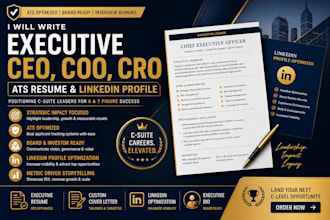 write executive CEO, coo, cro ats resume and linkedin
