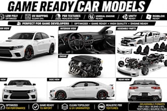 create game ready low poly car models for unity unreal engine and roblox