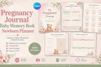 do canva pregnancy journal, canva baby memory book canva newborn planner journal