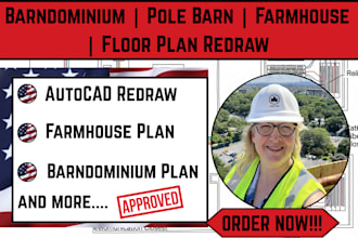 redraw barndominium, pole barn and farmhouse plans in autocad