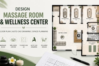 design massage room, wellness center floorplan autocad drawing