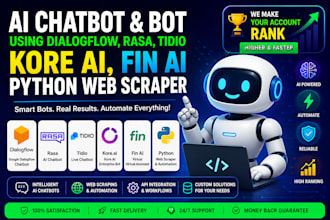 ai chatbot bot using dialogflow rasa tidio, kore ai, fin ai, python web scraper
