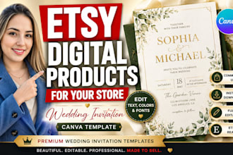 design editable wedding invitation canva templates for etsy digital products