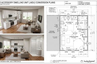 design garage conversion, home addition plans, adu and jadu for city permit