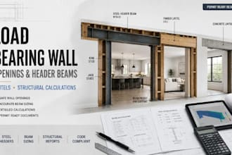 design load bearing wall opening header beams lintels and structural calculation