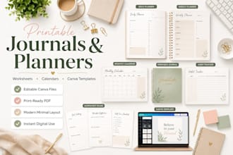 design printable journal planner worksheet calendar  canva template