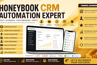 setup honeybook CRM automation workflow, zapier integration and onboarding
