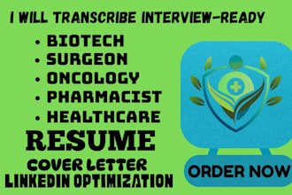 transcribe resume for medical life science, clinical research, biotech, surgical