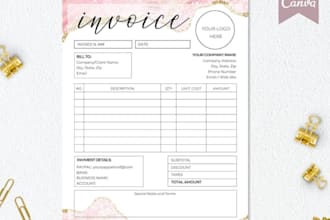 design editable canva invoice templates, letterheads, business forms, pricelist