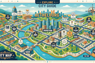 design custom illustrated website printable business location city guide maps