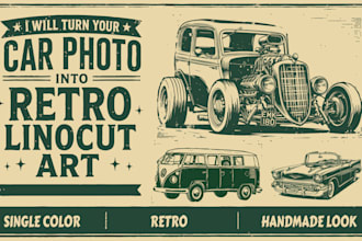 create a retro linocut style car