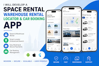 develop a space rental app, warehouse rental app, locator, and car booking app