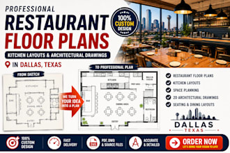 design restaurant floor plans, kitchen layouts architectural drawings in dallas