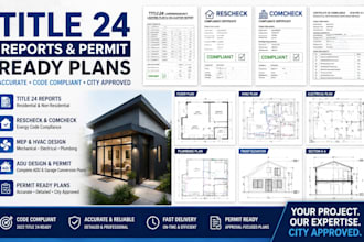 expert title 24 reports, rescheck, comcheck, mep, hvac and adu permit ready plan