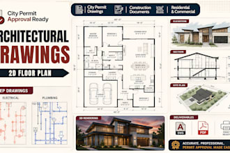 do 2d floor plan, city permit blueprint, mep drawing and site plan