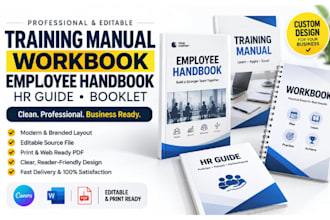 design editable training manual, workbook, employee handbook, HR guide booklet