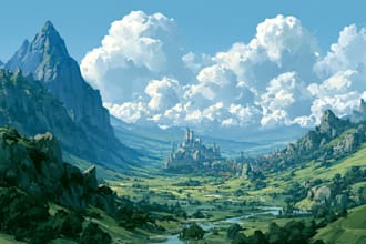draw fantasy landscape illustration, gaming or card background