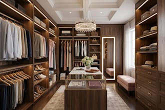 design custom walk in closet, wardrobe and dressing room with 3d rendering