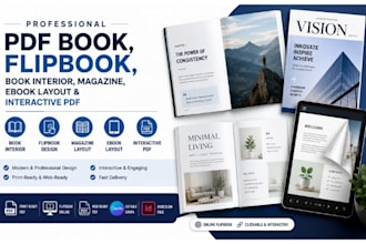 design PDF book, flipbook, book interior, magazine, ebook layout interactive PDF