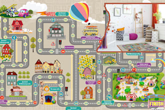 design children playmat, kids play rug, tabletop game mat, educational playmat