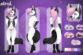 draw custom furry ref sheet, anthro character, fursona design, furry oc