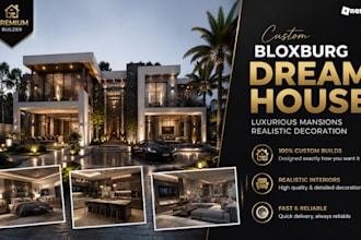 build cutom roblox bloxburg dream house, luxurious mansions realistic decoration