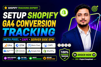 setup shopify ga4 conversion tracking, meta pixel capi and server side GTM