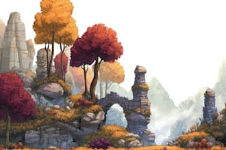 create 2d game concept art background and environment
