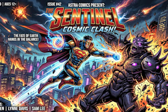 illustrate a superhero comic cover art