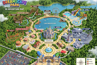 design illustrated theme park, amusement park, tourist and attraction maps