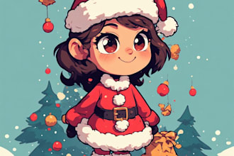 custom christmas cartoon illustration and concept art