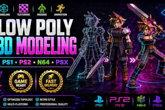 create rig texture animate stylized low poly 3d models in ps1 ps2 n64 psx styles
