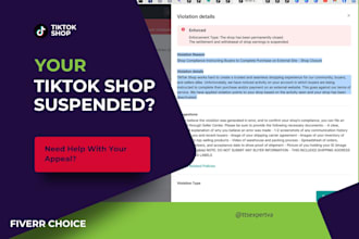 write a tiktok shop suspension appeal for reinstatement