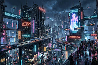 drawing a futuristic cyberpunk city for you