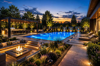 design backyard pool patio landscape outdoor living 3d rendering