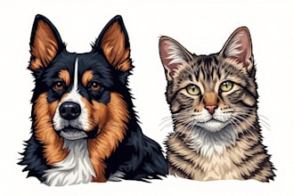 make professional pet portrait, dog portrait, cat portrait illustration