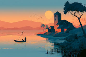 illustrate beautiful flat landscape illustration art