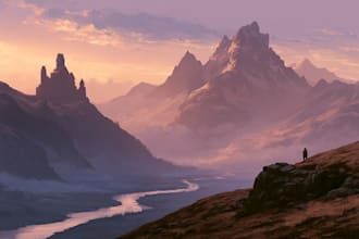 draw fantasy landscape illustration, gaming or card background
