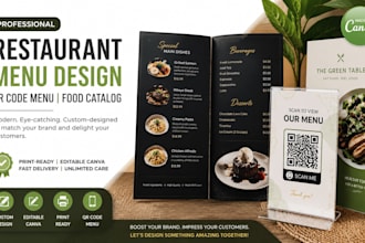 design editable restaurant menu, food catalog, qr cafe menu, online menu pdf