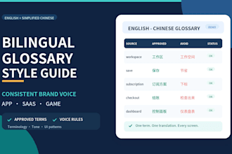 create an english chinese glossary and localization style guide