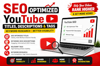 write SEO optimized youtube titles descriptions and tags