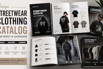 design streetwear clothing wholesale product catalog, line sheet lookbook