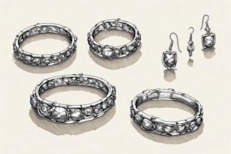design jewelry illustration, sketch ring, earrings, bracelet