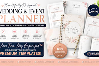 wedding planner templates, event planner, journal, canva design
