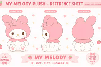 create custom plush reference sheet stuffed animal  toy design ych concept