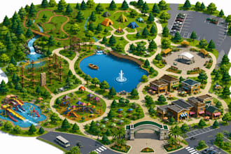 design custom vector map, 3d isometric event map, festival, venue and city